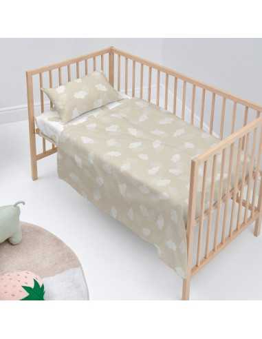 Bettwäsche-Set HappyFriday Basic Kids Clouds Beige Babybettchen 2 Stücke