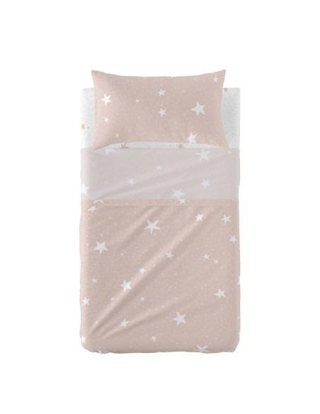 Jeu de draps HappyFriday Basic Kids Little star Rose Lit de bébé 2 Pièces