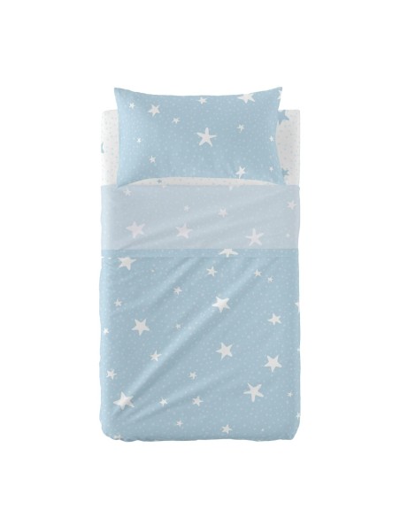 Jeu de draps HappyFriday Basic Kids Little star Bleu Lit de bébé 2 Pièces