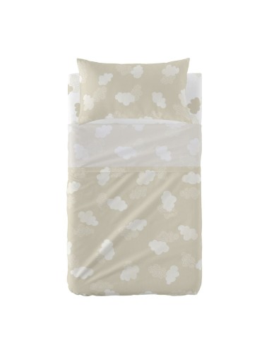 Jeu de draps HappyFriday Basic Kids Clouds Beige Lit de bébé 2 Pièces