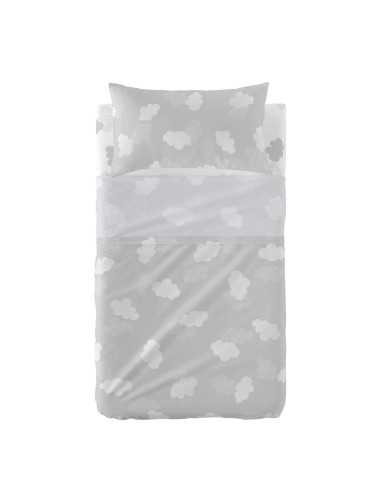 Set di Lenzuola HappyFriday Basic Kids Clouds Grigio Culla Neonato 2 Pezzi