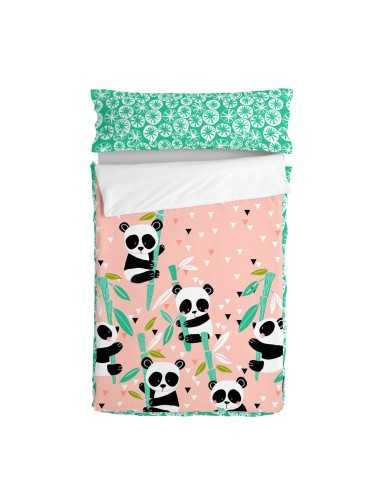 Quilted Zipper Bedding HappyFriday Moshi Moshi Panda Garden Pink 105 x 200 cm