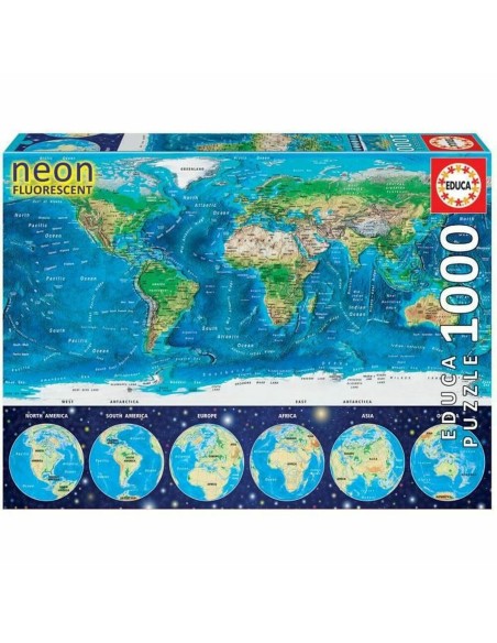 Puzzle Educa World Map Neon 16760.0 1000 Pezzi