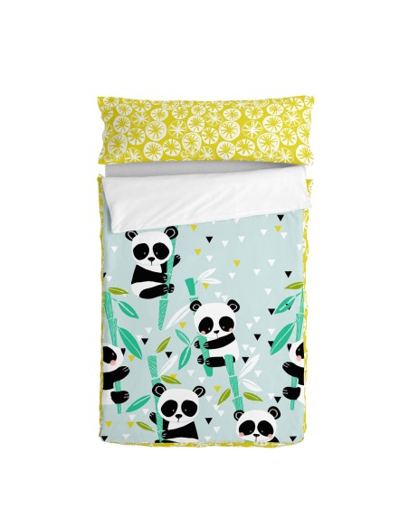 Copripiumino senza Imbottitura HappyFriday Moshi Moshi Panda garden blue Azzurro 90 x 200 cm