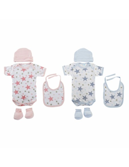 Set of clothes DKD Home Decor Blue Pink 0-6 Months Cotton Stars (2 Units)