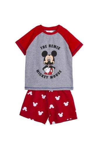 Sommer-Schlafanzug Mickey Mouse Rot Grau