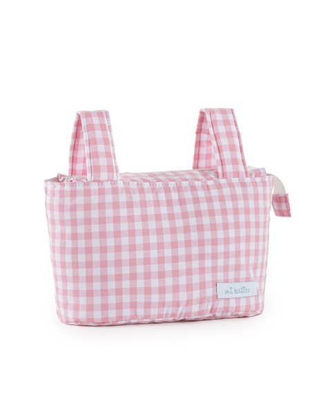 Borsa organizzatrice per passeggino Mi bollito Rosa Vichy 15 x 18 x 45 cm