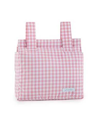 Sac organisateur pour poussette de bébé Mi bollito Rose Vichy 10 x 35 x 35 cm