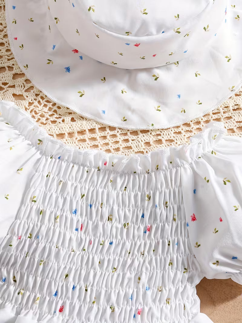 Baby Prinzessinnenkleid Set mit Hut Blumenmuster