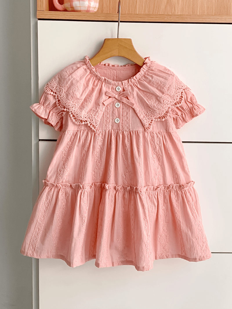 Mädchen Vintage-Kleid Spitze Patchwork-Kragen Sommer