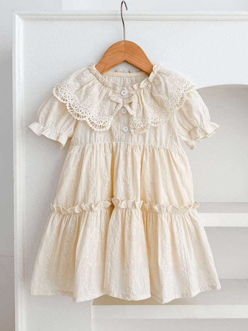 Mädchen Vintage-Kleid Spitze Patchwork-Kragen Sommer
