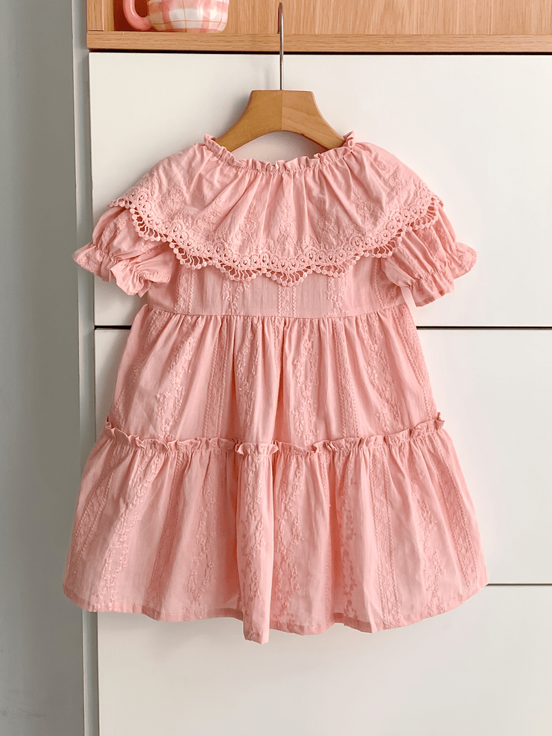 Mädchen Vintage-Kleid Spitze Patchwork-Kragen Sommer