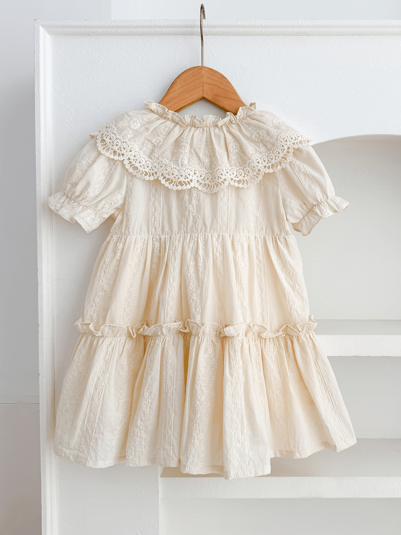 Mädchen Vintage-Kleid Spitze Patchwork-Kragen Sommer
