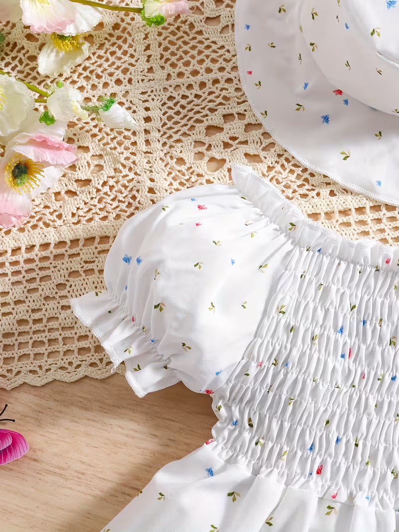 Baby Prinzessinnenkleid Set mit Hut Blumenmuster