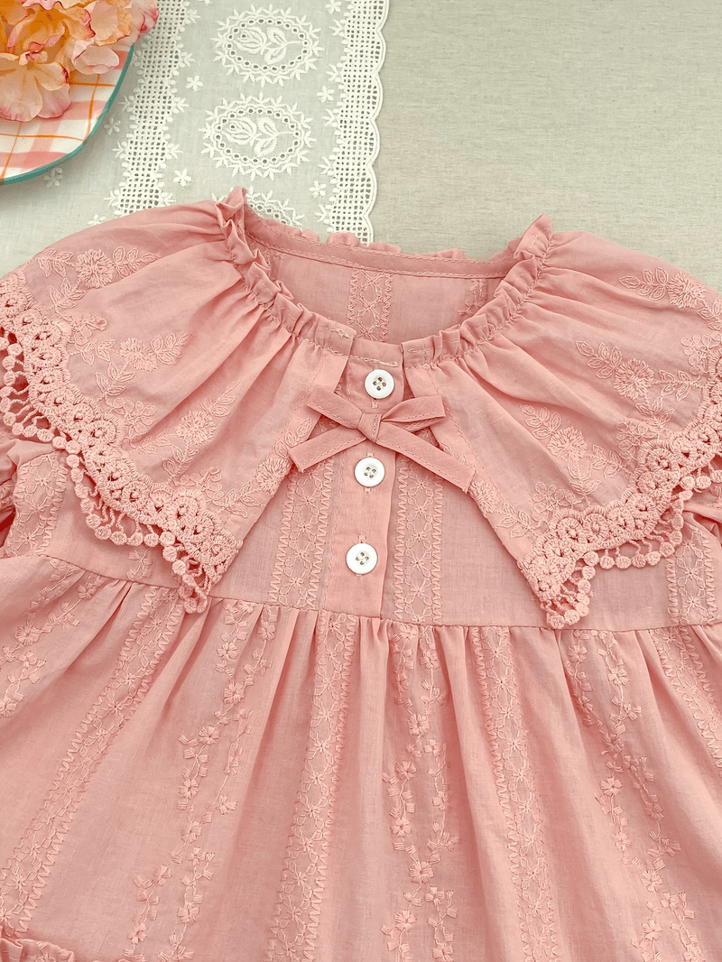 Mädchen Vintage-Kleid Spitze Patchwork-Kragen Sommer