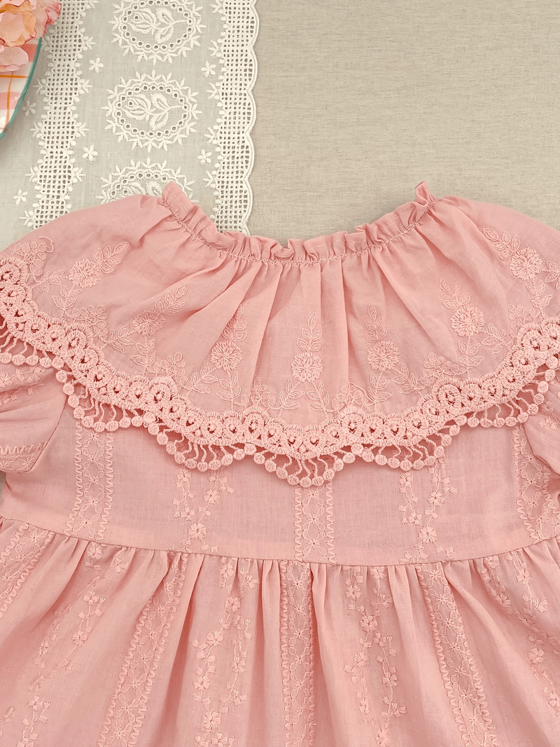 Mädchen Vintage-Kleid Spitze Patchwork-Kragen Sommer