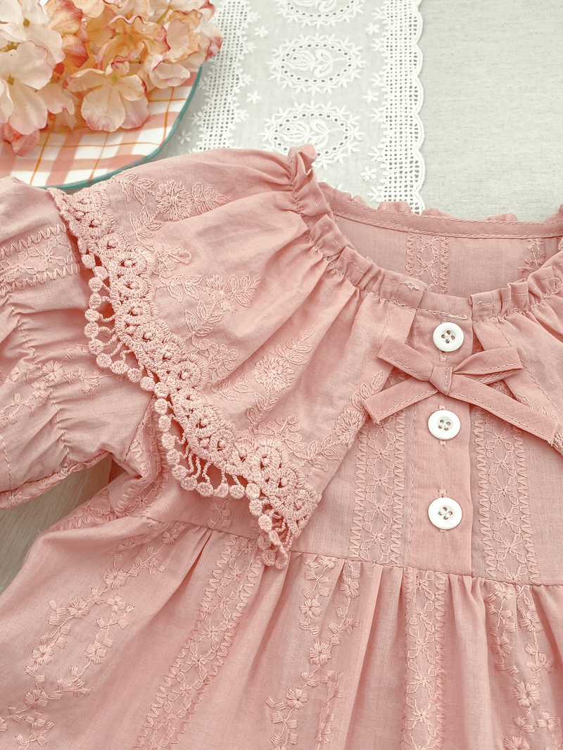 Mädchen Vintage-Kleid Spitze Patchwork-Kragen Sommer