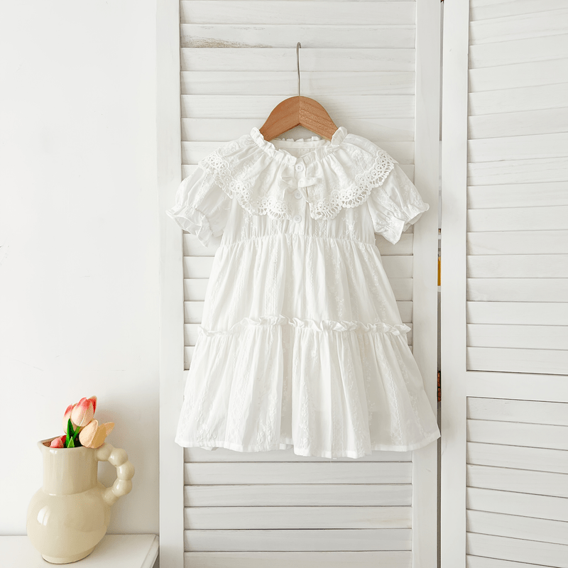 Mädchen Vintage-Kleid Spitze Patchwork-Kragen Sommer