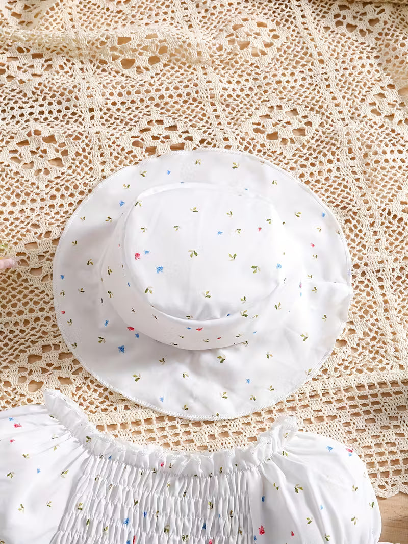 Baby Prinzessinnenkleid Set mit Hut Blumenmuster