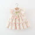 Mädchenkleid Tulpenmuster Plissee mit Schleife Sommer