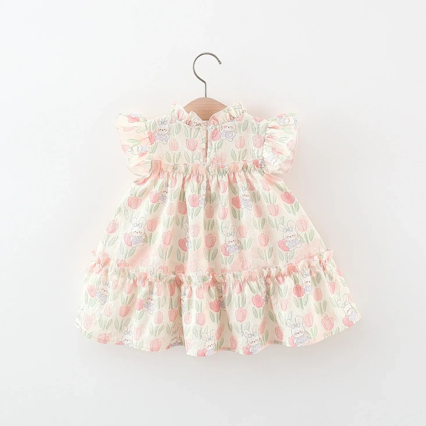 Mädchenkleid Tulpenmuster Plissee mit Schleife Sommer