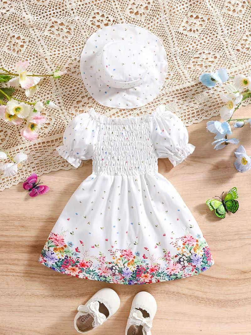 Baby Prinzessinnenkleid Set mit Hut Blumenmuster