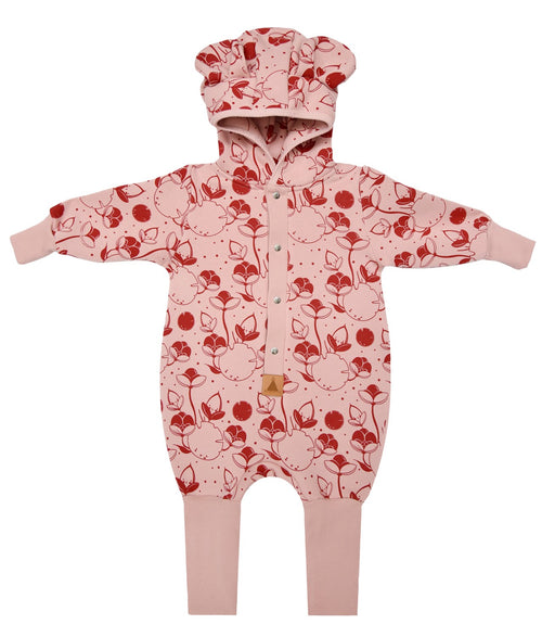 Baby Jumpsuit with Hood - Lilies on Pink