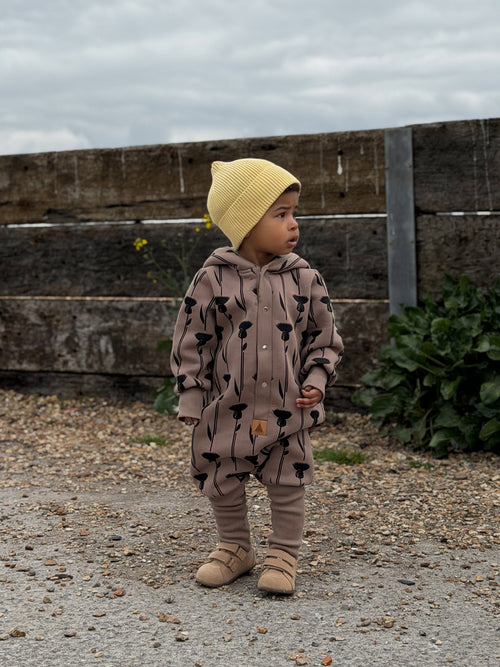 Baby Jumpsuit with Hood - Thistle on Brown
