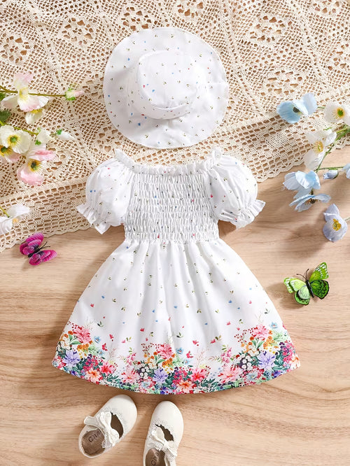 Baby Prinzessinnenkleid Set mit Hut Blumenmuster