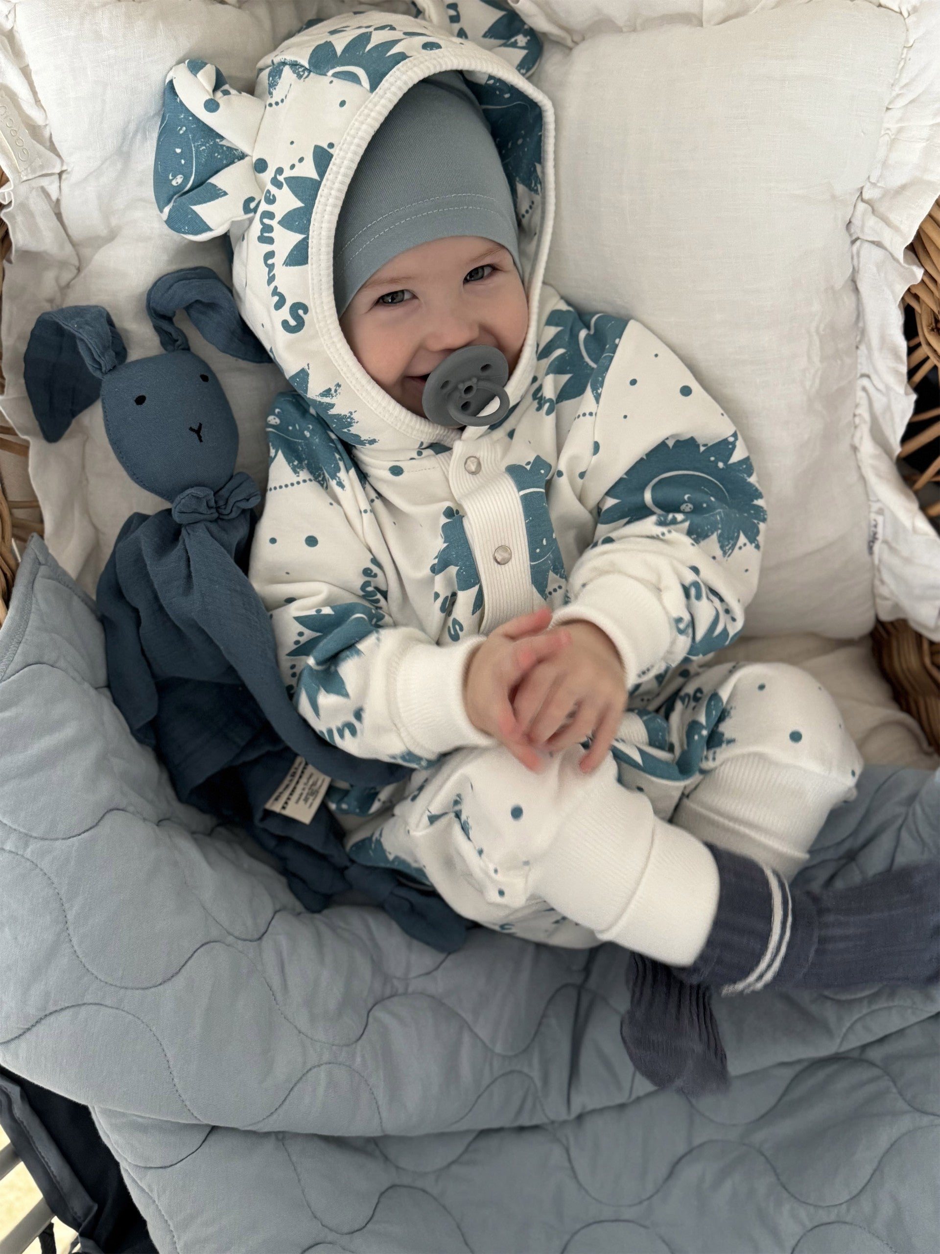Eared Jumpsuit for Babies and Kids - Ecru Suns
