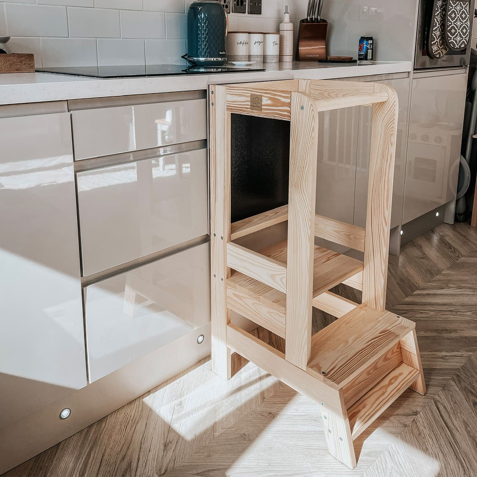 MeowBaby Wooden Kitchen Helper for Children with Board - Natural