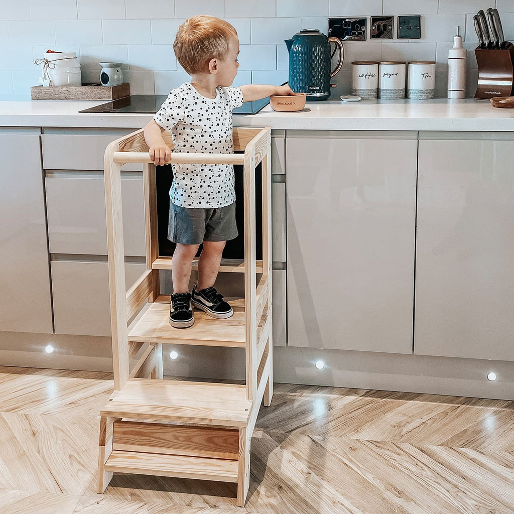 MeowBaby Wooden Kitchen Helper for Children with Board - Natural