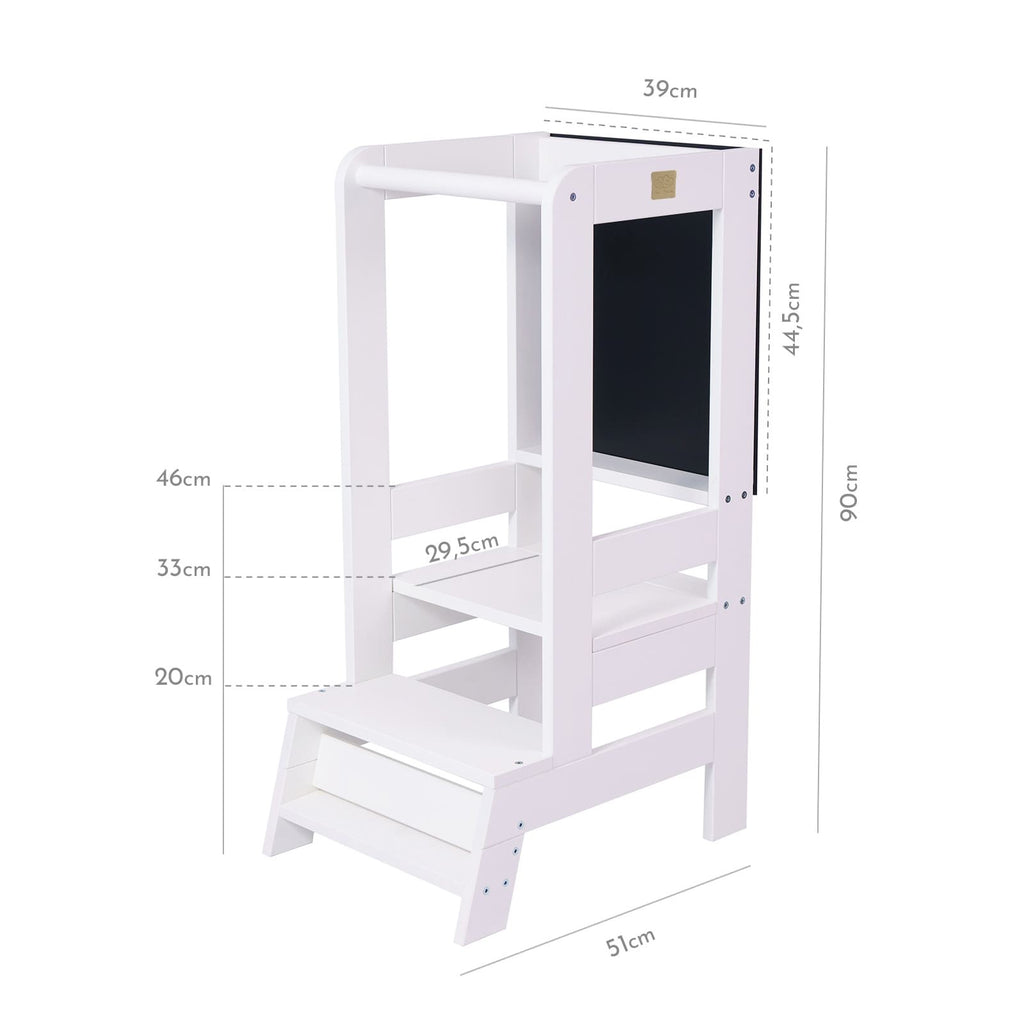 MeowBaby Wooden Kitchen Helper for Children with Board - White